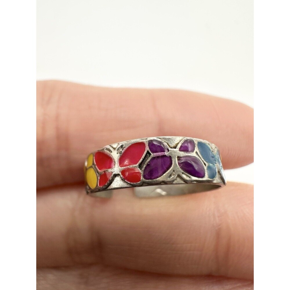 925 Sterling Silver Enamel Butterfly Open Band Ring Size 4.75
